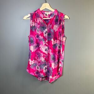 Rebecca Taylor Silk Pink Floral Sleeveless Blouse Size 2